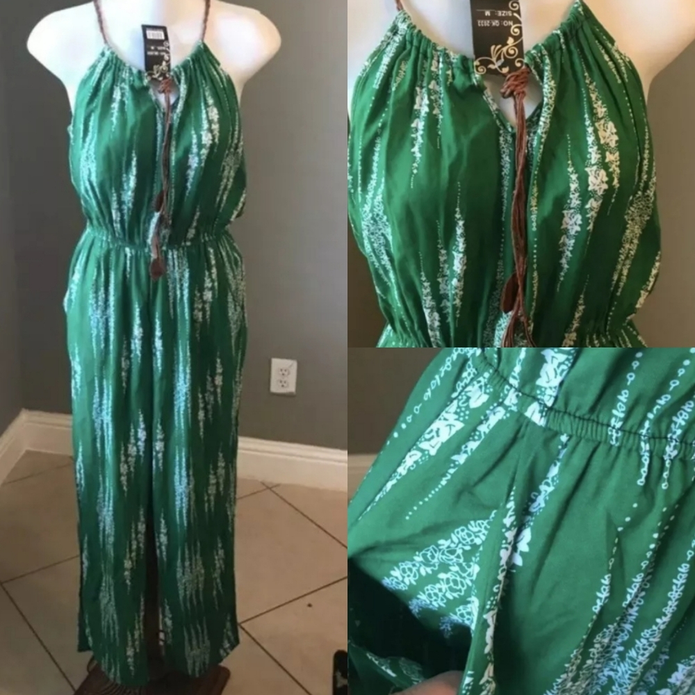 New Women’s Green Floral Romper Pant Jumpsuit xxl